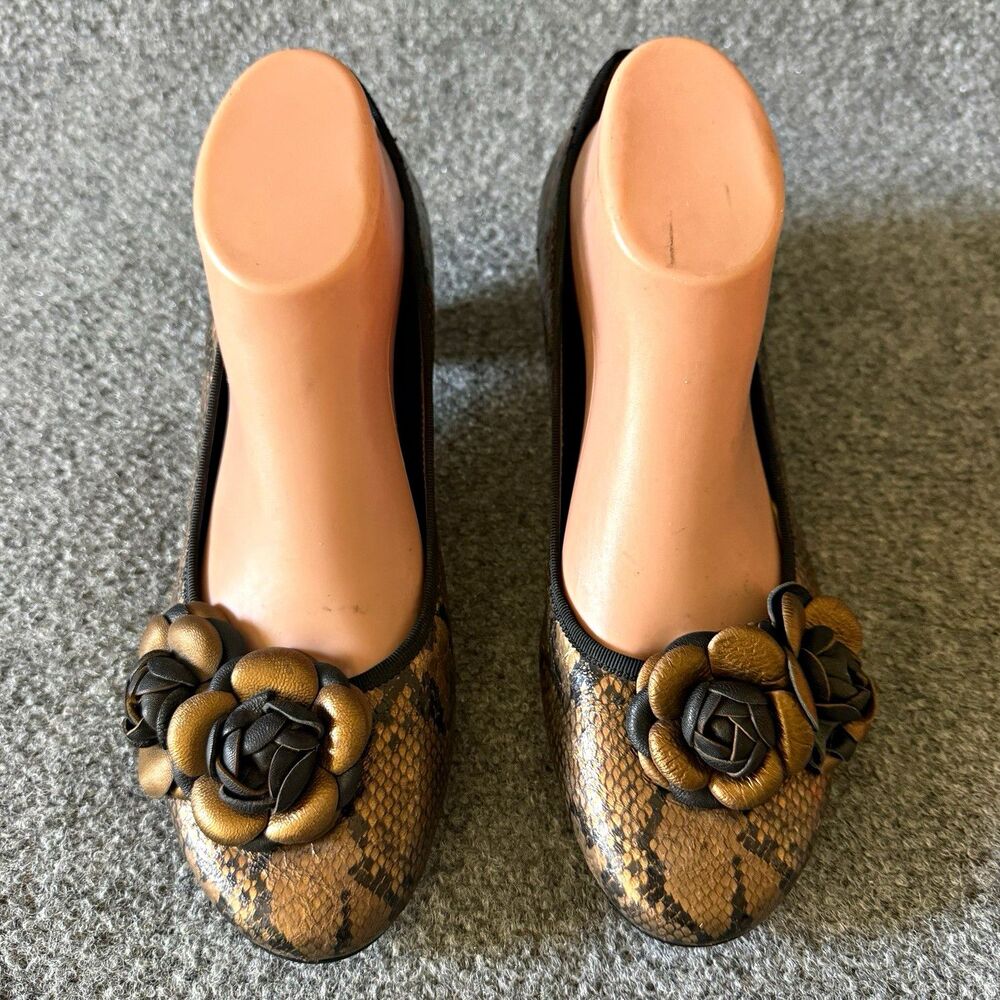 J.Renee Brown/Black Snake Print Flower Accent Leather Slip-On Pump 9N